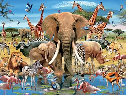 Jigsaw Puzzles for Adults 1000 Piece Kilimanjaro 27.56 x 19.69 Inch Elephant Puzzles for Adults Educational Challenge 1000 Pieces Rhinoceros Zebra Giraffe Lion Puzzles