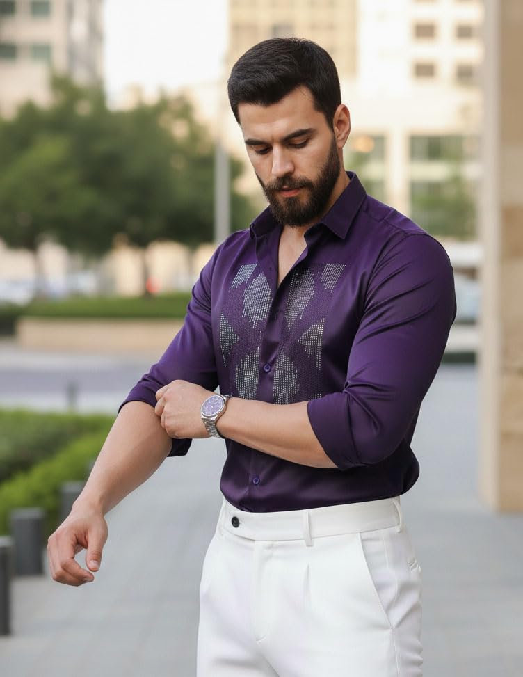 Image of IndoPrimo Men's Satin Shirt for Party, Formal and Casual Wear - Stylish and Trendy Designer Full Sleeve Shirt for Men
