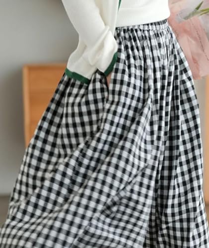 SOMTHRON Women's Summer Cotton Linen Wide Leg Culottes Pants Elastic Waist Plaid Gingham Capri Palazzo Pants4