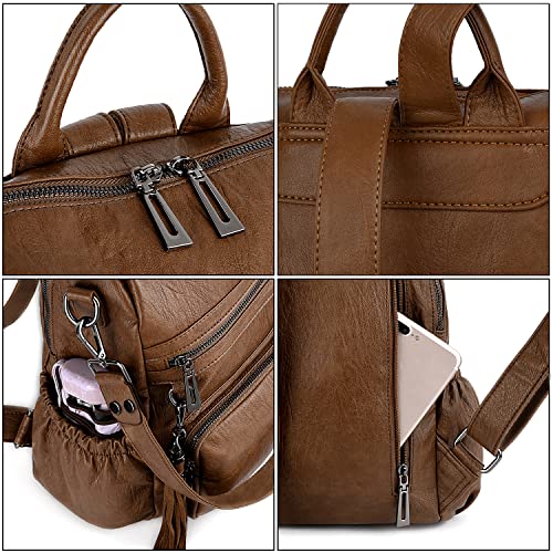 Image of UTO Women Backpack Purse Leather Vegan Ladies Fashion Designer Rucksack Convertible Travel Shoulder Bag with Tassel
