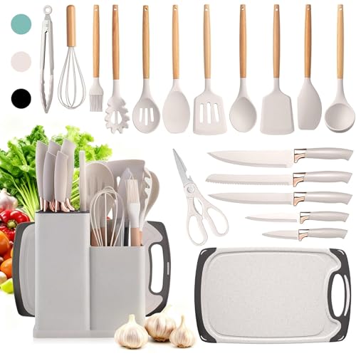 Opiniones y reviews de Paletas de cocina - los más vendidos. 45 Utensilios de Cocina, 19 Piezas Juego de Utensilios de Cocina de Silicona Antiadherente con Mangos de Madera Resistentes al Calor, Juego de Cocina que Incluye Tabla de Cortar y...