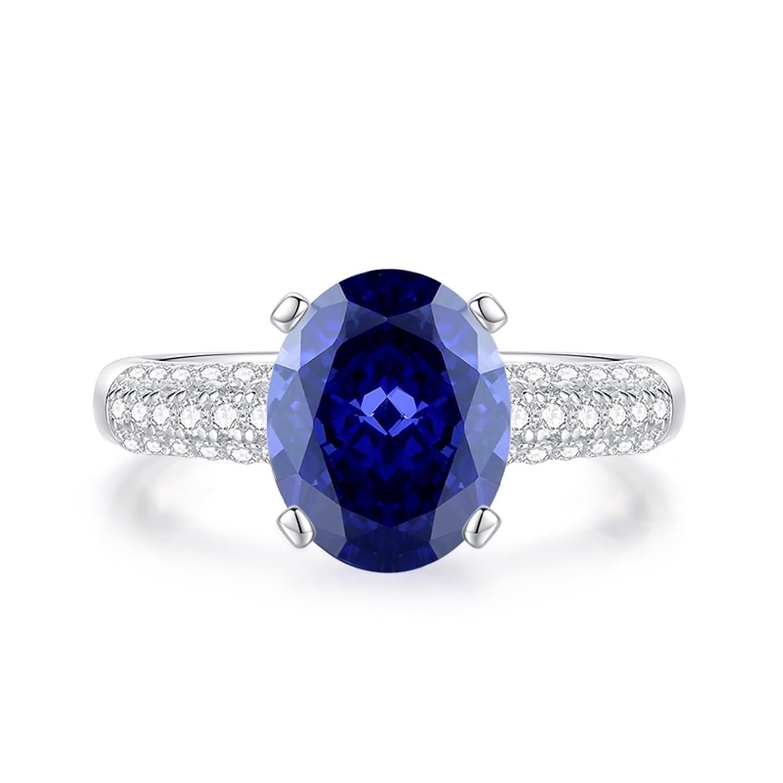 Anello da donna, anello da donna 3 ct, tanzanite ovale con moissanite 9 carati, oro bianco bianco, misura 45 (14,3)