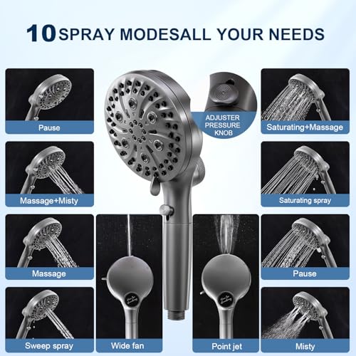 Cabezal de regadera filtrado con ducha manual, 10 modos de rociado miniatura 3