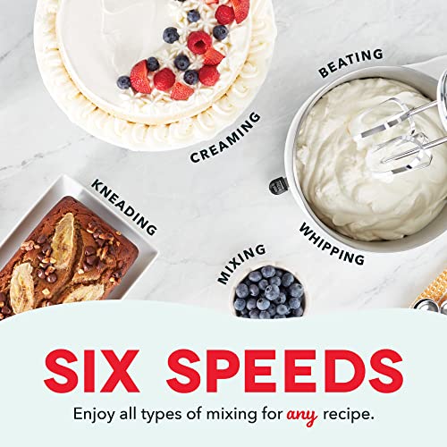 Dash Stand Mixer (Electric Mixer For Everyday Use): 6 Speed Stand Mixer With 3 Qt Stainless Steel Mixing Bowl, Dough Hooks & Mixer Beaters For Frosting, Meringues & More - White #TOP2