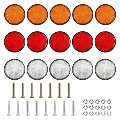 15 Pcs Catadioptrico Redondo Remolque, 58mm Catadioptrico Remolque, Reflector Redondo, Reflector de Seguridad, Catadioptrico Moto Reflectantes para Coches Camiones Caravanas Tractores Remolques