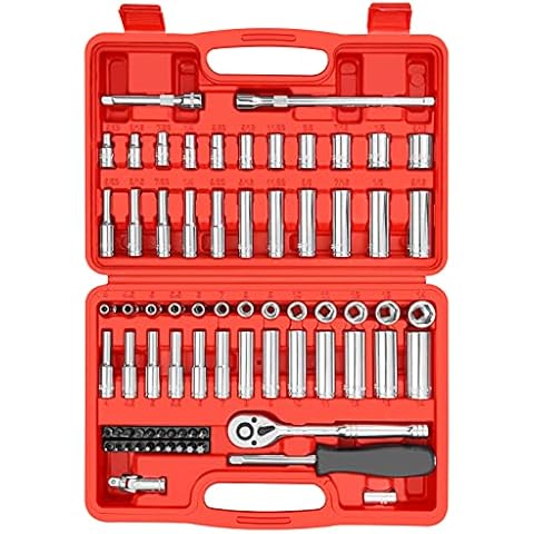 YIYITOOLS 74 Pcs 1/4" Drive Socket Set,1/4-Inch Drive Master Socket Set with Ratchets,Extensions with 1/4" Drive Bits Set,Universal Joint (5/32-Inch- 9/16-Inch, 4mm-14mm) Cover
