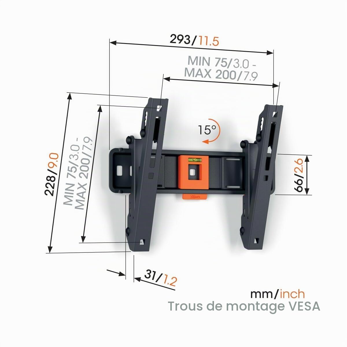 Vogel's TVM 1215 Support Mural TV inclinable pour téléviseurs 19-43 Pouces, Poids Max. 15 kg, Support TV Max. VESA 200x200, Compatibilité Universelle | Compatibilité universelle, Inclinable, Certifié TÜV, Charge Max 15 kg, VESA jusqu'à 200x200, Matériel m
