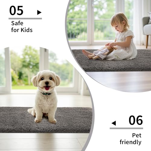 Image of Shaggy Polyester Microfiber Round Rug Carpet for Living Room | Ultra Soft Fluffy Plush Area Rug | Anti-Skid Non-Slip Backing | Washable Carpet for Bedroom- (3x3 feet, Ring Grey, Round)