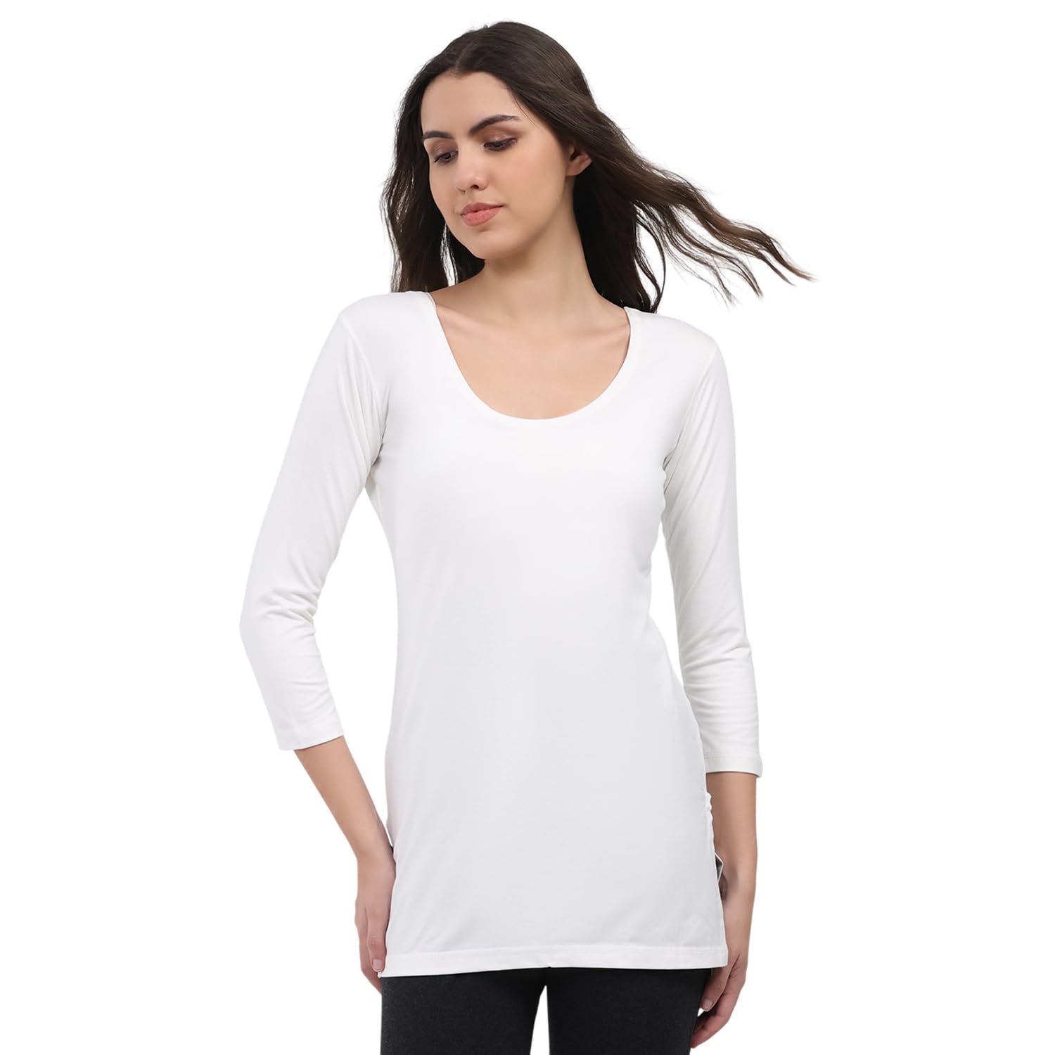 Women Regular Fit Solid Pattern Round Neck Pull On 3/4 Sleeve Winter Thermal|Comfortable Thermal Top| Body Warmer Cozy Thermal Undershirt | Winter Thermal Top for Women's (Pack of 1)-image-15