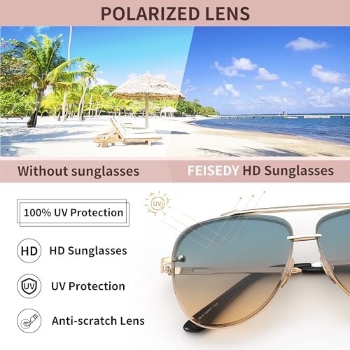FEISEDY Oversized Aviator Sunglasses for Men Women Vintage Sun Glasses Metal Frame Gradient Shades B01054