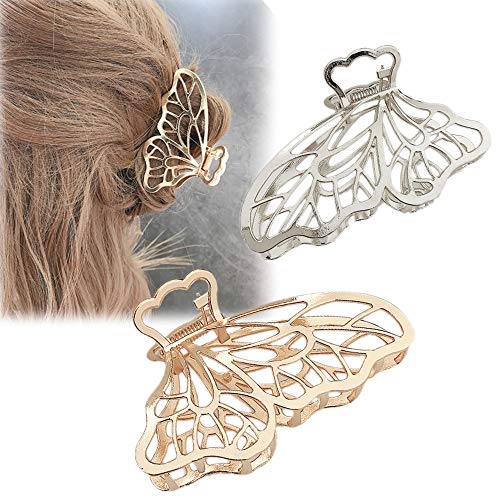TOPYHL Butterfly Shaped Large Metal Hair Clips Claw Jaw Hair Clips Clamps Non-slip Hair Catch for Women Girls Hair Hair Accessories (Gold + Silver）