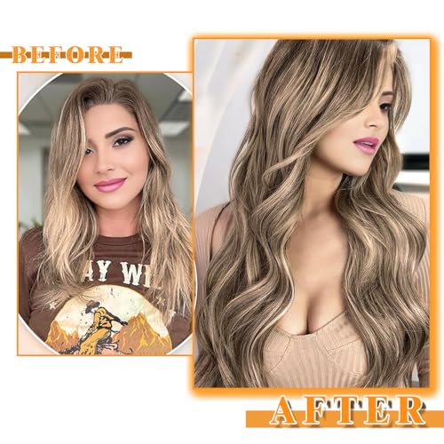 Image of YDDM Balayage Medium Brown Mixed Dark Blonde Tape in Hair Extensions Human Hair 16 Inch 20pcs Remy Human Hair Extensions Tape in Straight Seamless Skin Tape in Hair Extensions(10 /10 /22#, 16 Inch)