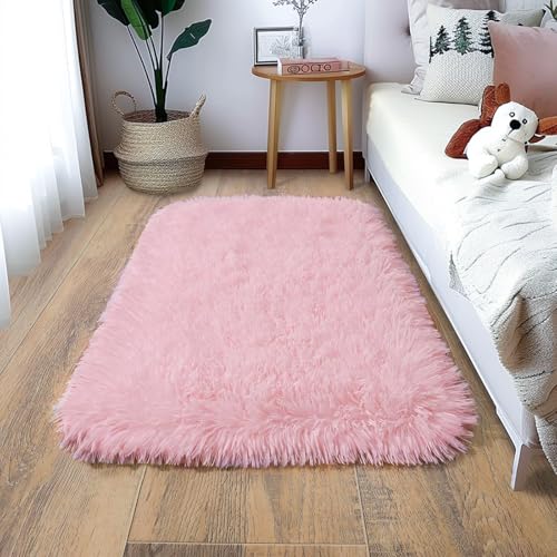 Small Pink Rug for Bedroom, 2x3 Fluffy Shaggy Area Rugs for Girls Kids Room, Soft Non-Slip Fuzzy Shag Carpet for Living Room, Indoor Floor Throw Rugs for Home Decor