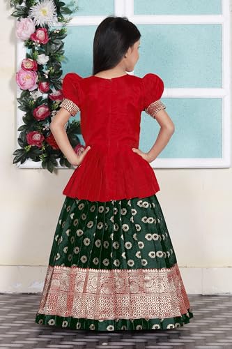 Image of FELIZ THE DESIGNER STUDIO Kids Red Pattu Pavadai Lehenga Choli for Girls (5-6 Years)