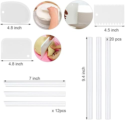 Miniatura 3 de 20 varillas de plástico blancas y 4 placas separadoras de pasteles de 46810 pulgadas con 12 tacos apilables transparentes, diferentes patrones para