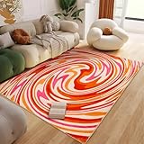 Aldopein Orange Aesthetic Bedroom Rug Washable Thin 4x6 Rug Non Slip, Vintage Retro Abstract Groovy Funky Living Room Rug Throw Carpet, Hippie Trippy Mid-century Accent Rug for Kitchen Entryway Indoor