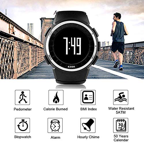 EZON Men's Sports Watches with Calories Counter Pedometer and Fitness Tracker T029 Black