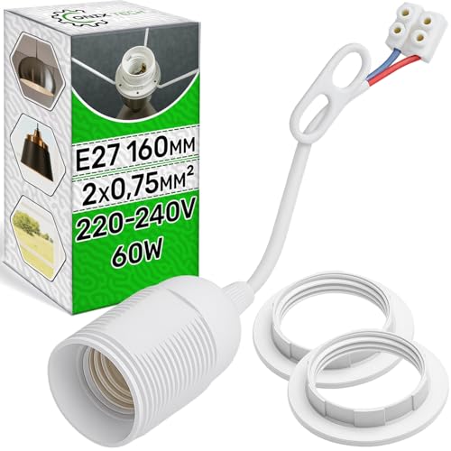 ONIX TECH 1 Piezas Portalamparas E27 con Cable de Longitud 160 mm Ø40 mm 220-240V 60W 50-60Hz y 2 Piezas Anillo de Fijación - Juego está Realizado en Color Blanco