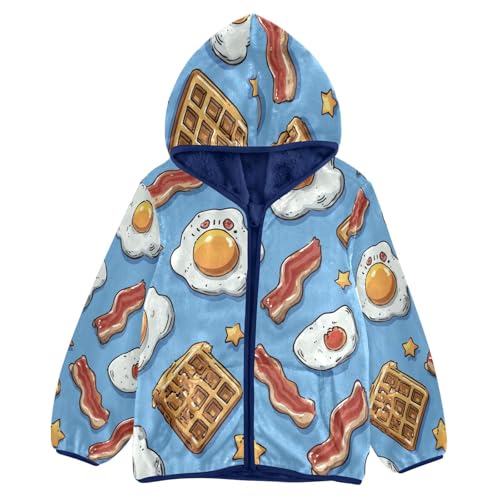 Breakfast Food Pattern Prints Toddler Fleece Jacket Girl Boys Hooded Fleece Jacket Coat Warm Outwear Zip-up 3-10T