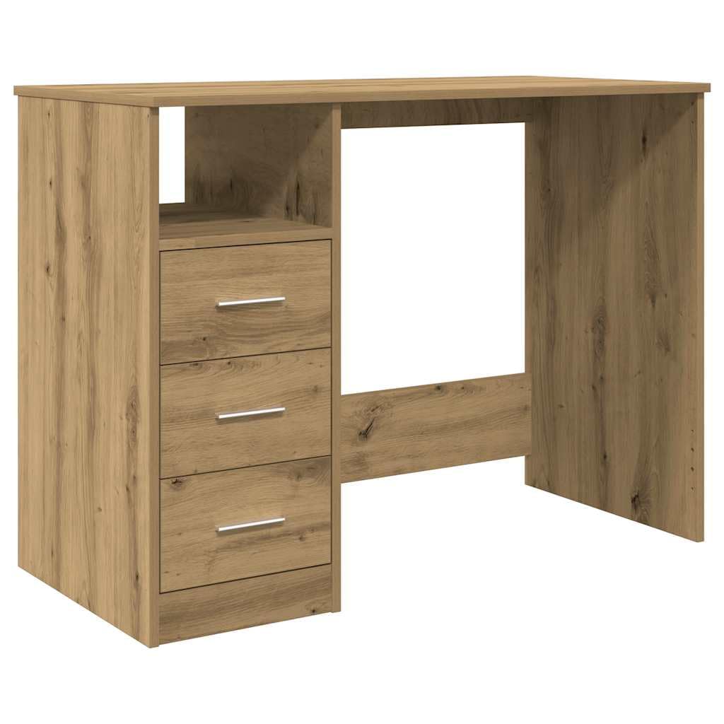Scrivania in rovere Artisan, 102 x 50 x 76 cm, con 3 cassetti, moderna scrivania da ufficio per casa e studenti, ideale per computer, tavolo da lavoro compatto con spazio