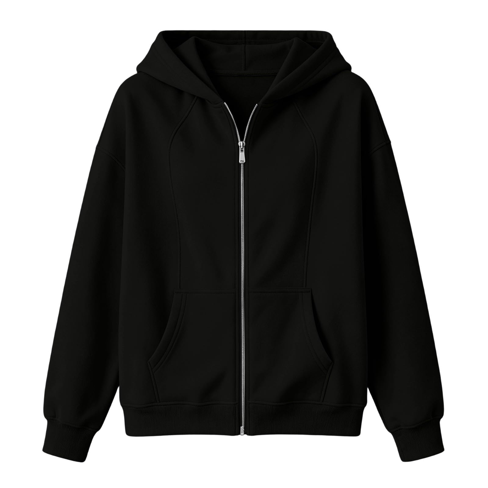 Giacca sportiva da donna oversize con cappuccio, a maniche lunghe, tinta