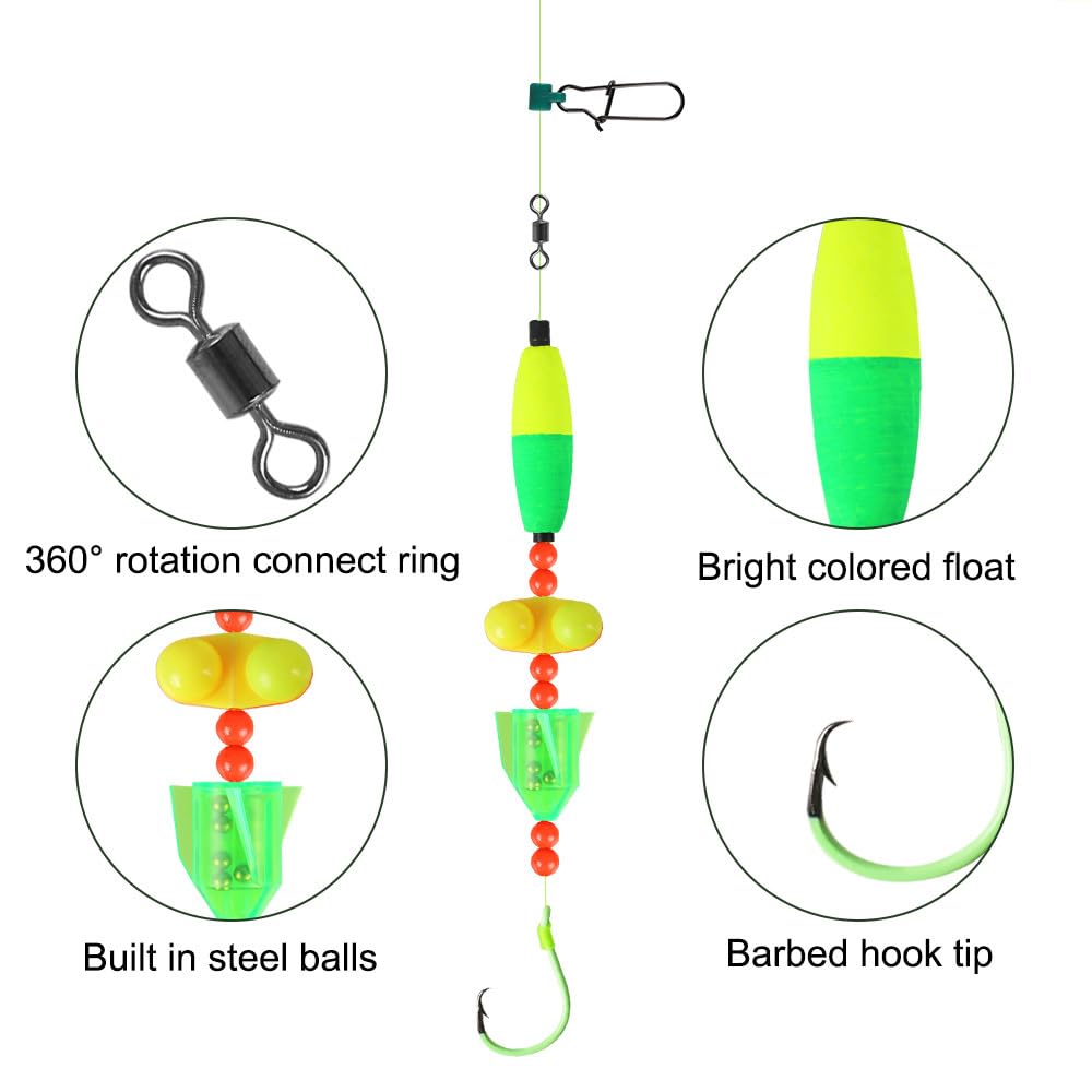 5PCS Catfish Float Rigs, Catfish Tackle Floats Catfish Rattle Floater Rig 6/0 8/0 10/0 Circle Hooks for Peg Floats Catfish