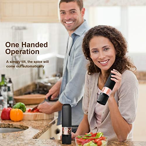 Ninonly Electric Salt and Pepper Grinders Ceramic Grinders with Lights and Adjustable Coarseness One Hand Operation Pepper Salt Mill with Free Cleaning Brush