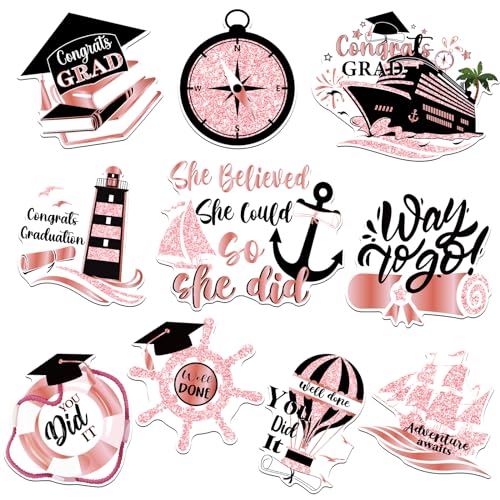 Dazoratix Cruise Stateroom Magnet Decoration - 10 Pcs Graduation Travel Rose Gold Magnets Door Decor Congrats Ship Cabin Party Supplies for Friend - PVC Material