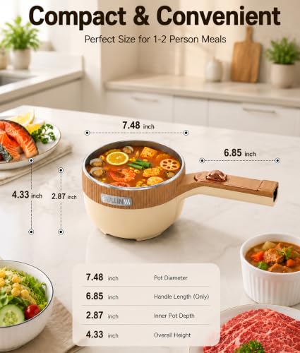Image of Electric Hot Pot 1.5L Mini Portable Electric Pot Dual Power | Electric Cooking Pot with Saute Frying Functions for Ramen Pasta Steak Eggs Soup for Dorms Small Kitchen Camping RV Travel