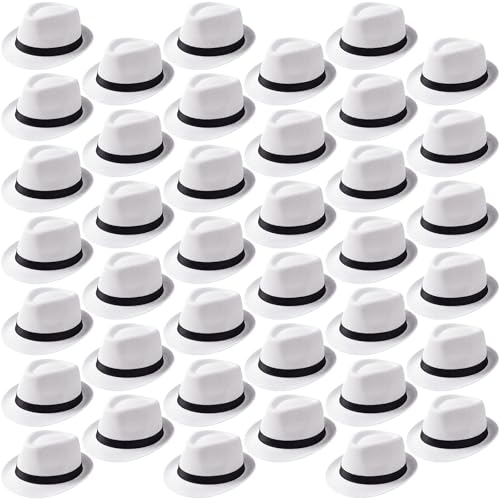 Image of Suhine 36 Pcs Men Fedora Hats for 20s Party Supplies Panama Cap Straw Short Brim for Prom Wedding Summer Party Costume Women