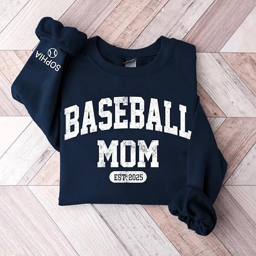 CHILLEVER Personalized Baseball Mom Sweatshirt – Custom Name Sports Mom Crewneck with EST Year, Game Day Baseball Team Spirit Pullover, Senior Night or Tournament Gift for Proud Moms2