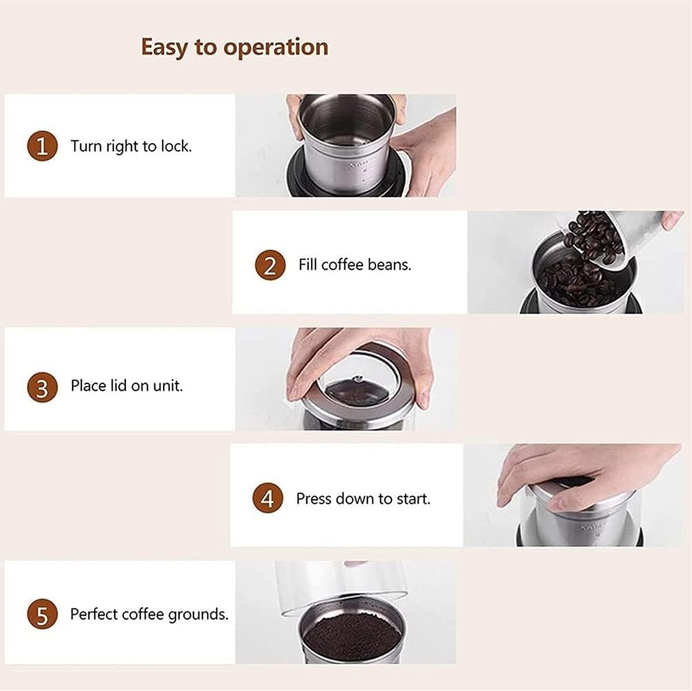 Electric Coffee Grinder and Spice Grinder with 2 Stainless Steel Blades Removable Bowls for Grinding Dry Food and Chopping Wet Food