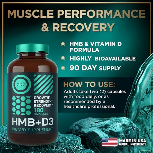 Image of HMB and Vitamin D3 Supplement Capsules - B-Hydroxy B-Methylbutyrate 1,000-3,000 MG HMB Supplements with Vitamin D3 - Muscle Growth, Strength, Performance, Pre-Workout, Muscle Recovery - 360 Caps