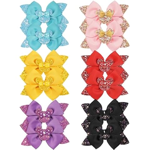 12Pcs Glitter Bow Clips for Girls, BBGifts Toddlers Girls hair clips 6 colors in Pairs Cover