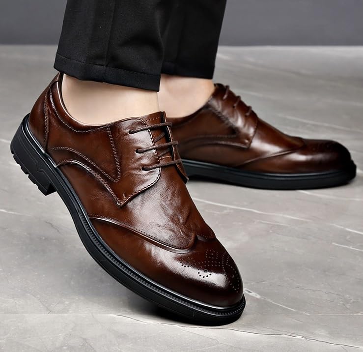 Oxfords Shoes Men's Classic Retro Casual Shoes Mens Casual Dress Shoes Leather Luxury Men's Patent Leather Formal Business Oxford Dress Shoes(Brown,9.5)2