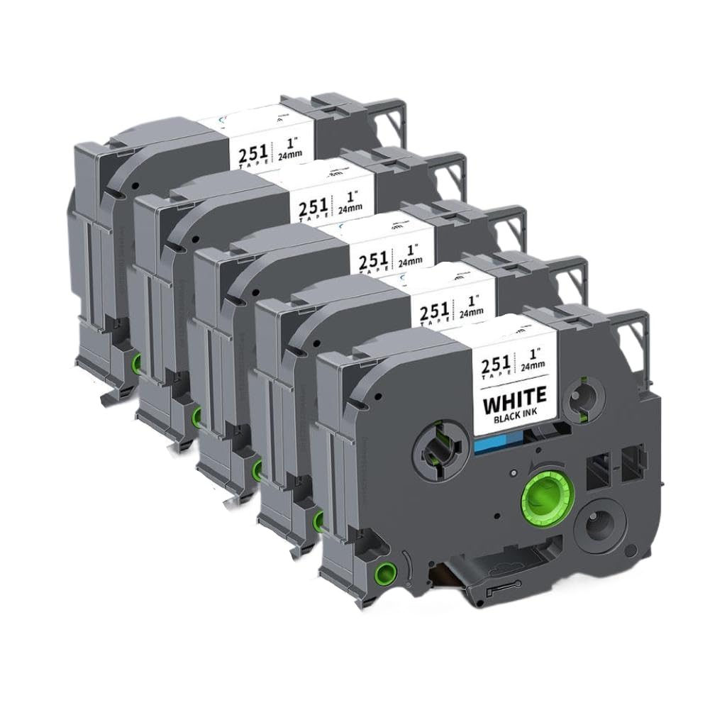 5 pezzi compatibili con nastro per etichette 251 24 mm nero su bianco per etichettatrice PTD600(Black on White)