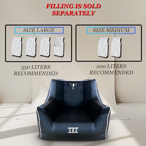 Gaming Bean Bag Chair - Bean Bag Cover, Adults, Water Resistant, Faux Leather, Headphone Holder, Carry Handle, Pocket - Filling Sold Separately - Image 5