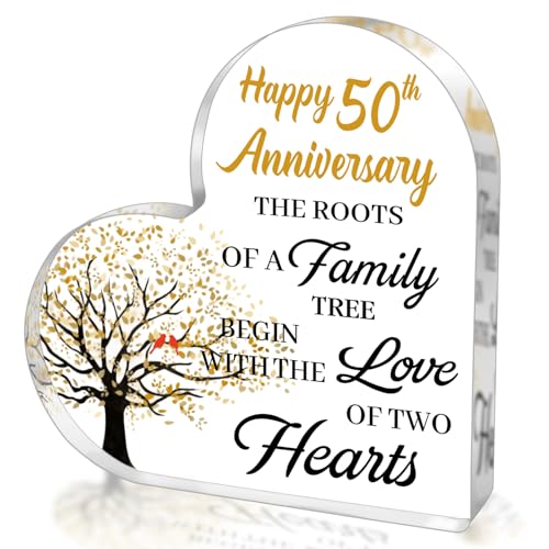SUEHHYY 50th Anniversary Wedding Gifts for Couple Parents, Acrylic Heart Cake Topper Decorations,...