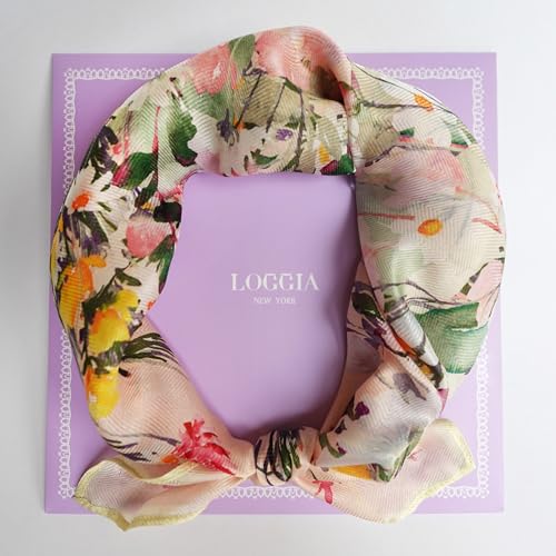 100% Mulberry Silk Scarf Chiffon Lightweight Floral Pattern 21"x21" Square Gift Packed3