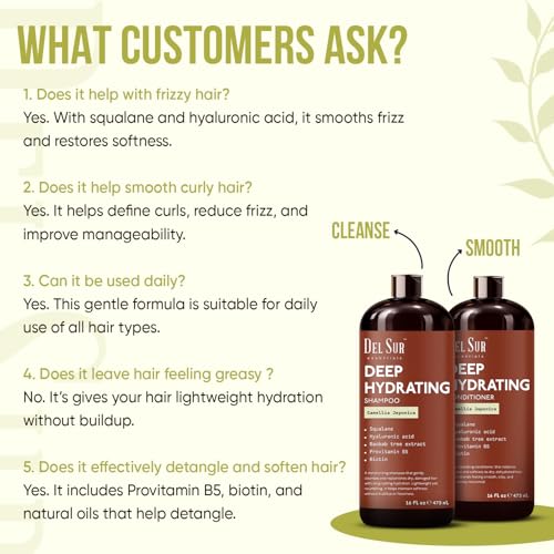 Image of DEL SUR Hydrating Shampoo and Conditioner Set | 16 fl oz Each | with Camellia Japonica, Squalane, Hyaluronic Acid, Baobab Extract & Biotin | Deep Moisture for Dry, Damaged Hair