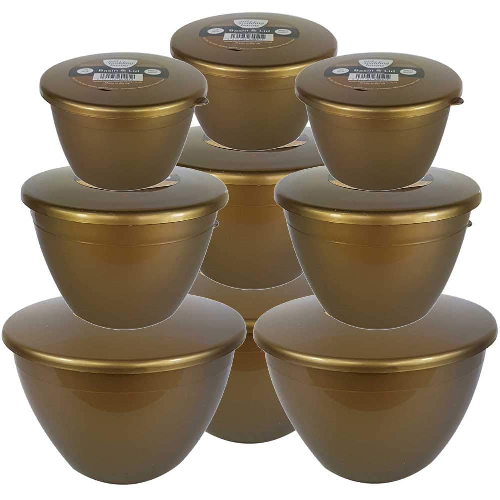 Just Pudding Basins Gold Pudding Basin Assortment - Gold Medal Collection 3X 1/2pt 3X 1pt & 3X 1.5pt Golden Coloured Plastic Bowls and lids