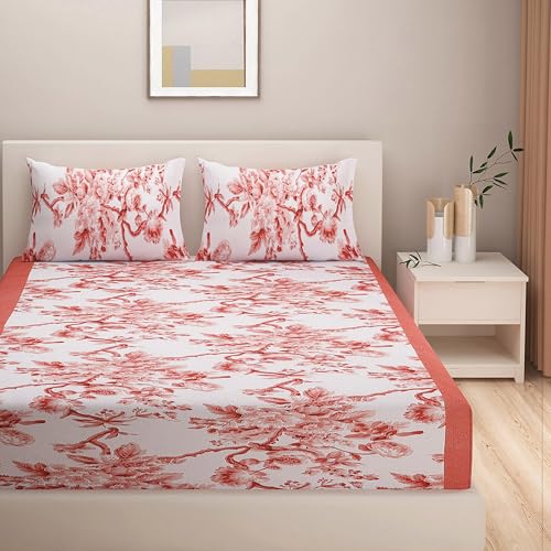 Image of Swayam Veda Collection Superior Comfort Pure Cotton 160 TC Floral Print King Bedsheet with 2 Pillow Covers - Green