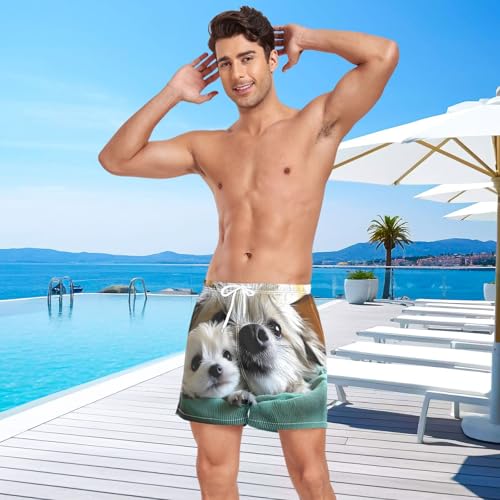 Mens Swim Trunks with Liner, Cute Dog Scarf Cool Quick Dry Beach Swim Shorts, Swimwear Bathing Suits S4