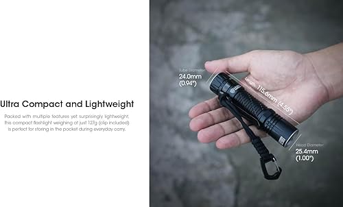 Miniatura 9 de EdisonBright Nitecore EDC33 4000 lúmenes LED USB-C recargable potente linterna táctica, batería, adaptador de carga de cordón de paracaídas