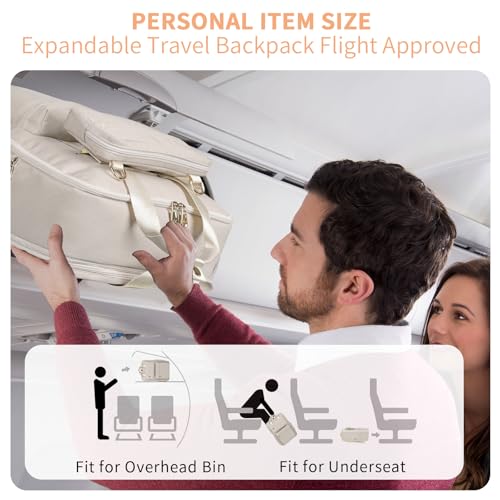 BERTASCHE Travel Backpack for Women with 15.6 inch Laptop Sleeve, 35L Carry On Backpack Flight Approved, Personal Item Travel Bag for Work Business Trip Weekender Expandable Casual Daypack, Beige 5