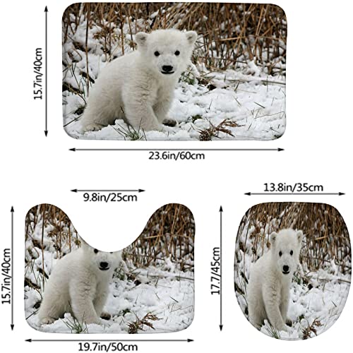 Badezimmerteppich-Set, 3-teilig, Polar Bear Cute Baby Animal Art, waschbare Badvorleger, rutschfest, mit Rückenpolster, Konturteppich und Toilettendeckelbezug – Bild 3