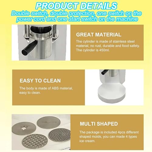 HCAUYNN Metall-Softeis-Nudelpresse Mit 4 Austauschbaren Platten, Professionelle Softeismaschine FüR Restaurant/KüChe – Bild 8