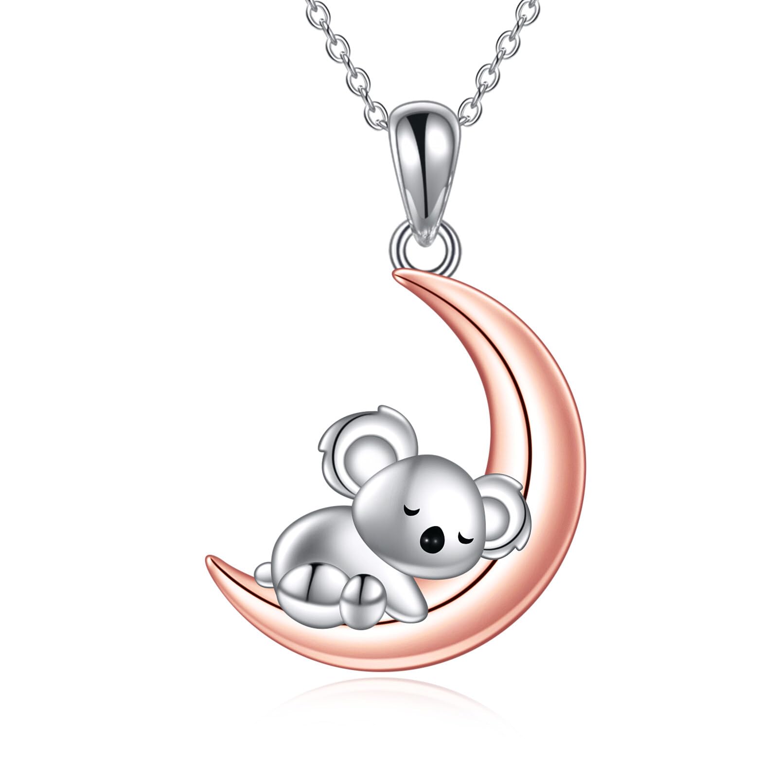 YAFEINI Koala Kette für Damen 925 Sterling Silber Mond Anhänger Halskette für Mädchen Koala Schmuck Geschenk