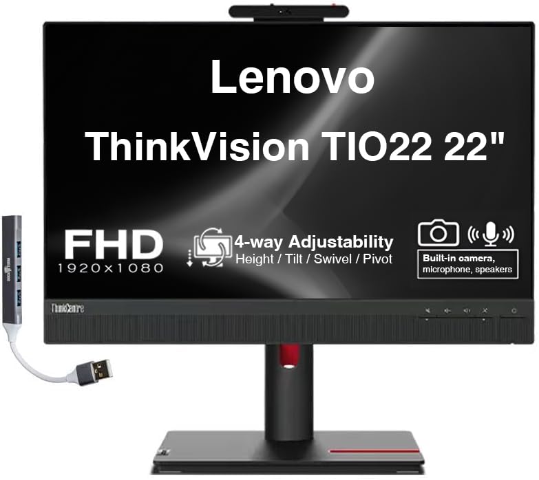 Image of Lenovo ThinkVision TIO22 22 inch FHD IPS Conferencing Monitor Anti-Glare | with 4ms Response Time, VESA Mount (100 x 100mm), Adjustable Height, Tilt, Swivel, Pivot, HDMI & DKZ USB Port (12N8GAR1UZ)