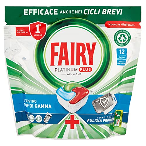 Fairy Platinum - Limpiador de pastillas para lavavajillas Plus, abrillantador, 12 cápsulas para lavavajillas, brisa de hierbas frescas, tecnología de limpieza profunda, contra la grasa y las roturas